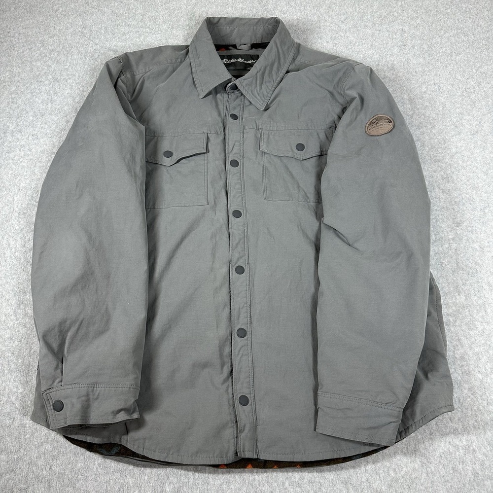 Eddie‎ Bauer Voyager Shacket Men's XL Gray Aztec Fleece Lined Jacket Snap Button